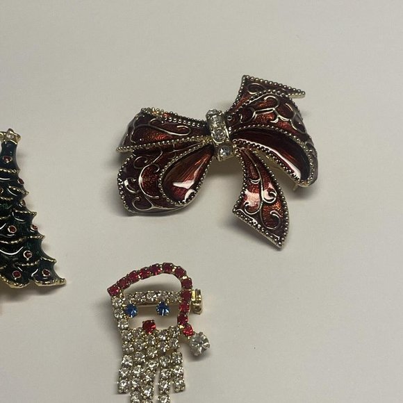 Lot Of 3 Vintage - Modern Gold Tone Brooch Pins Christmas Holiday Tree Santa Etc - Picture 6 of 12